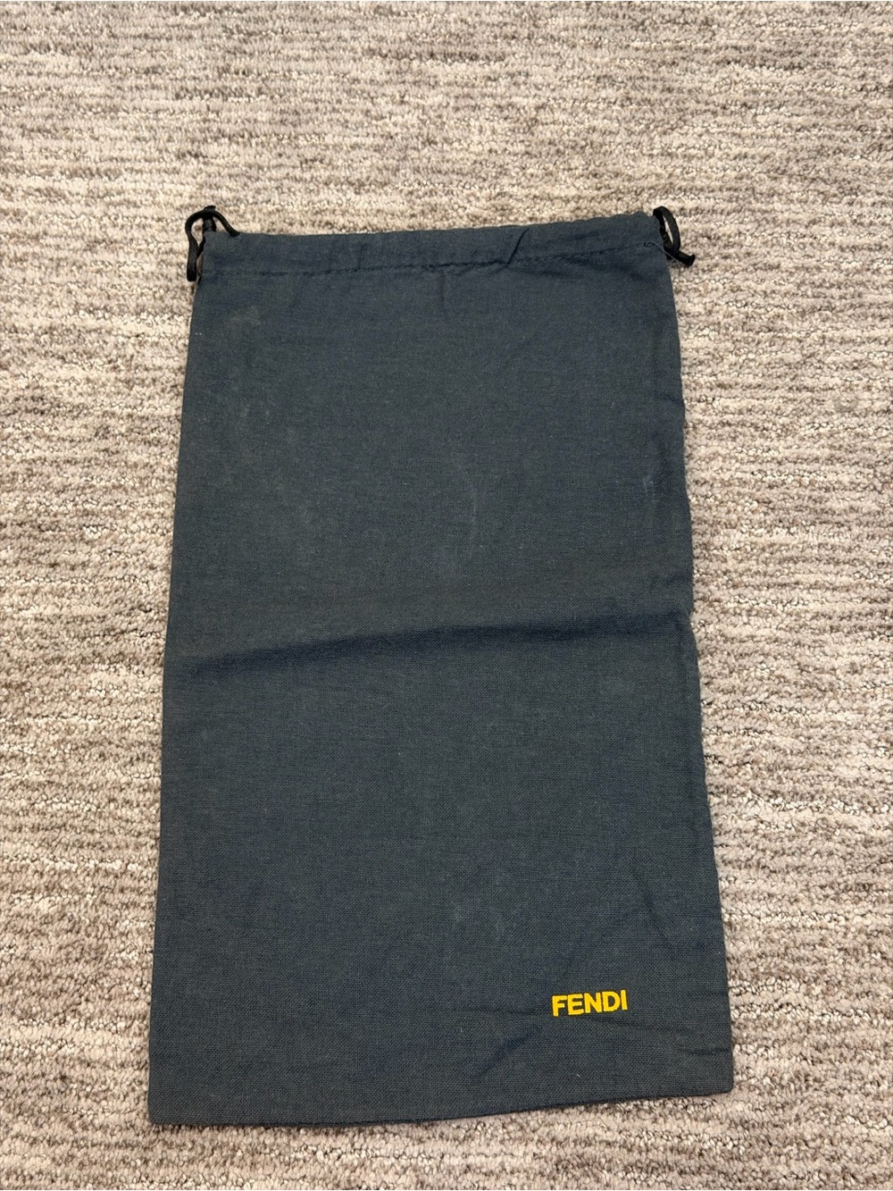 Fendi Dust Bag Dark Grey Yellow Logo Drawstring Pouch 9 x16